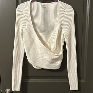 A&F crossover white sweater size large